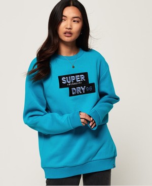 Superdry Nineties Applique Crew Női Pulóver Kék | IZMAW4805